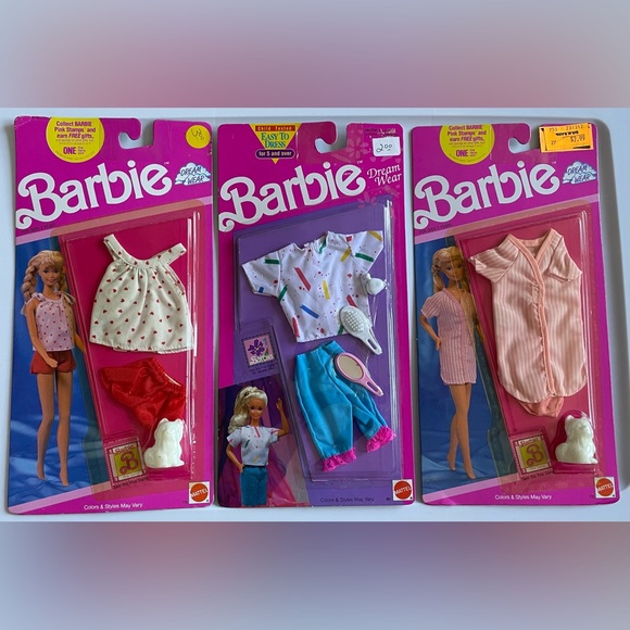 Barbie Other - Vintage 1990 Barbie Dream Wear Fashions Lot of 3 NRFB Pajamas Hearts Stripe Gown